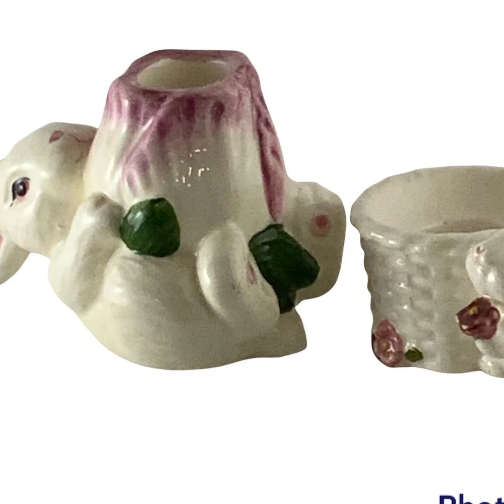 Vintage Avon Easter Bunny Candle Holder Set  Made in Brazil 1970’s 2 Pie…